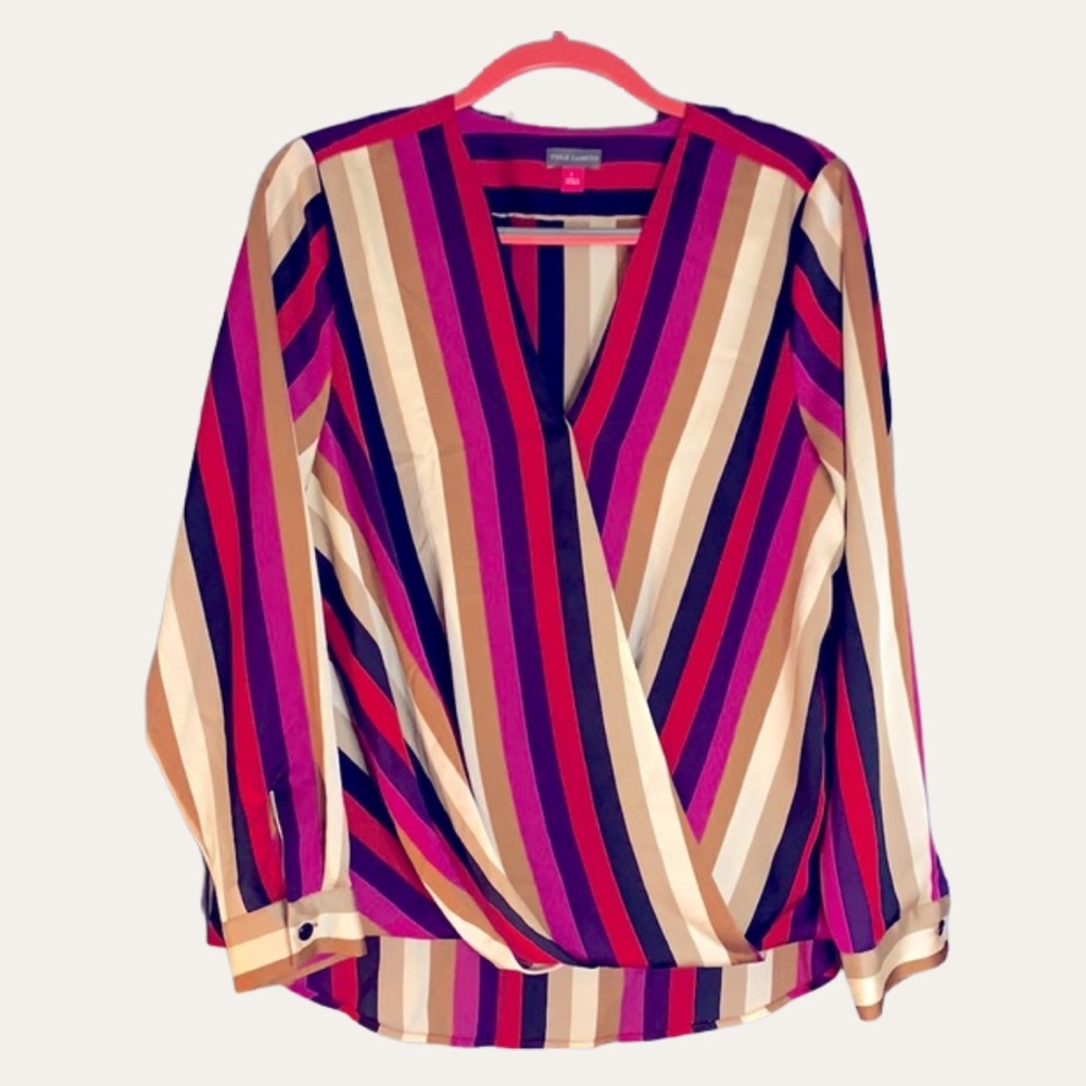 Vince Camuto Women's Multi-Stripe Wrap Front Blouse